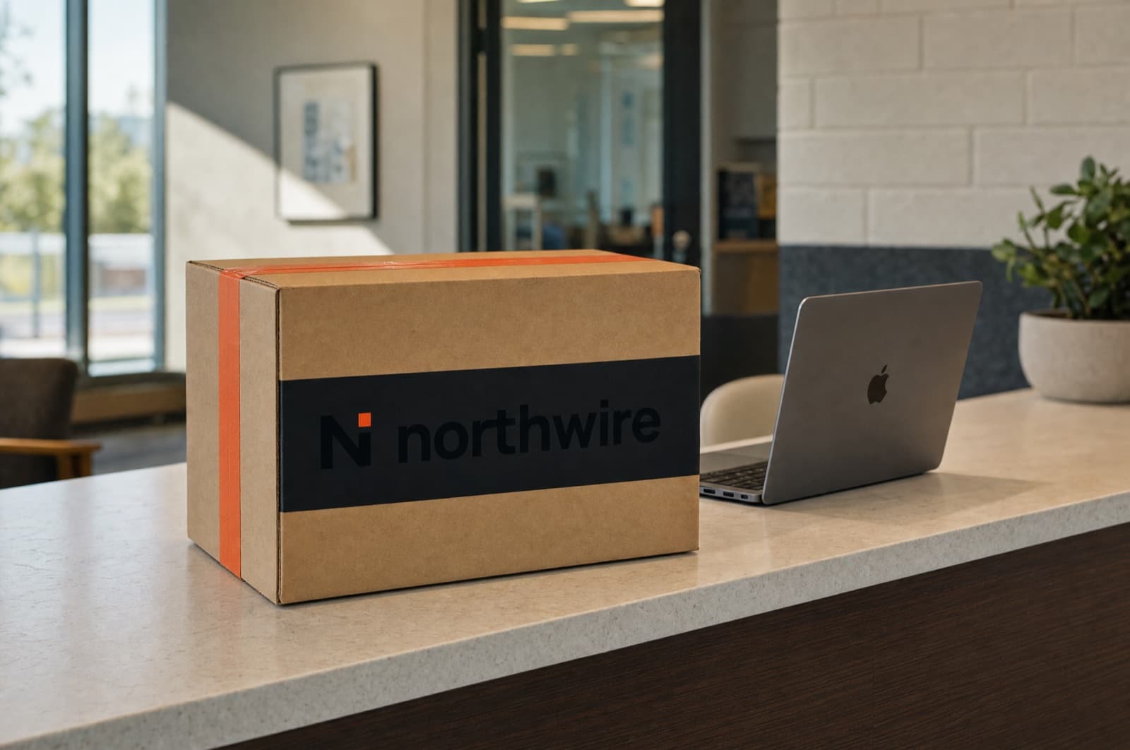 A Northwire box delivered to a school office front desk